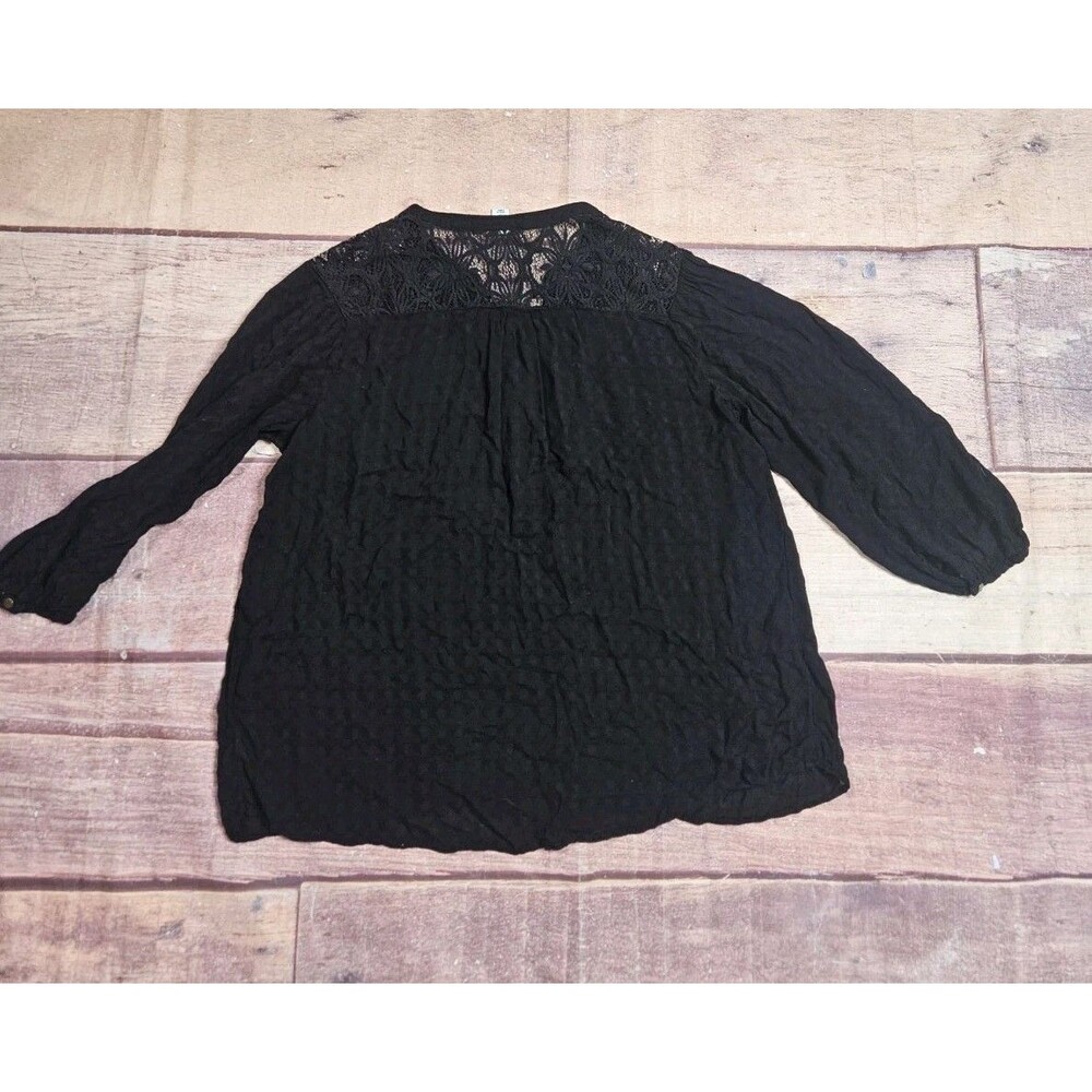 Ava & Viv Boho Tunic Top Black Plus Size 1X Blouse Lace Accents - Picture 6 of 7